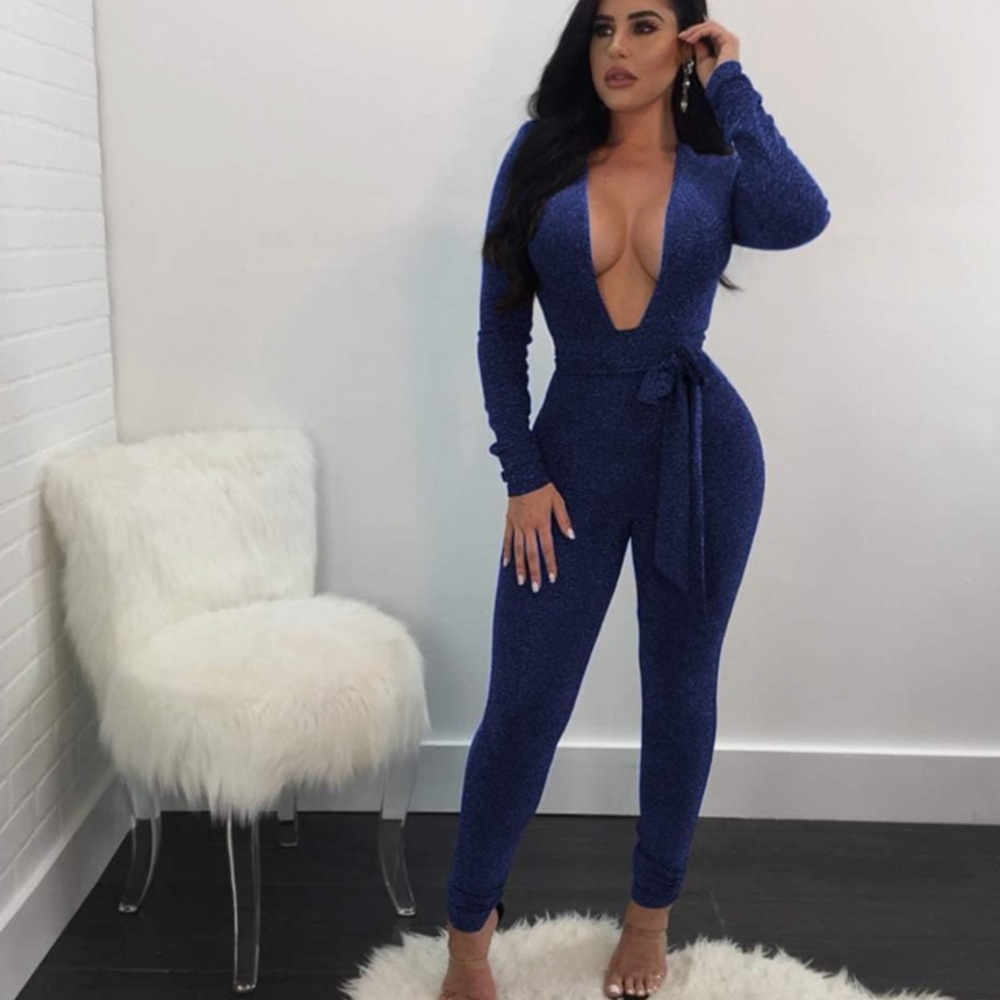 Sparkly Jumpsuit Romper BUNDLE LOT V Neck Backless Tie Waist Velvet Wine Glitter